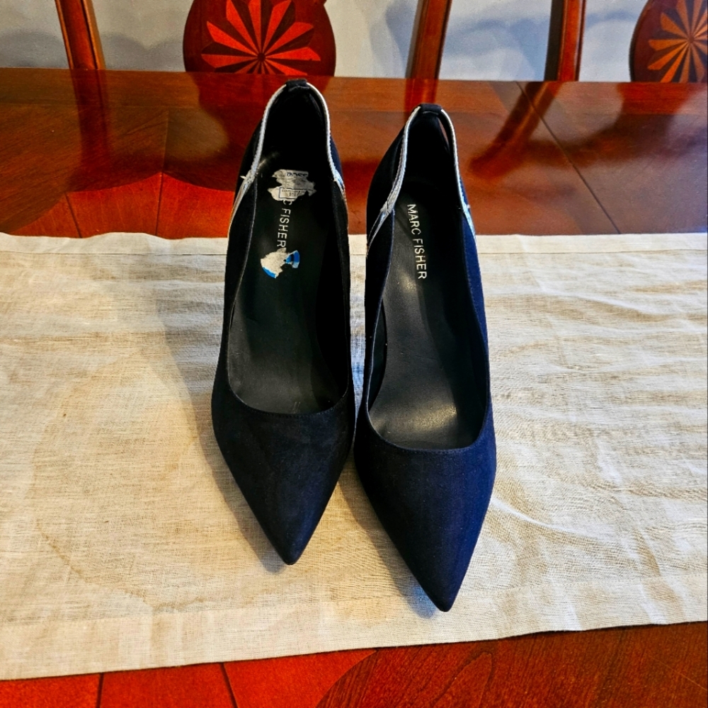Navy Blue and silver pumps size 10, Barely worn.